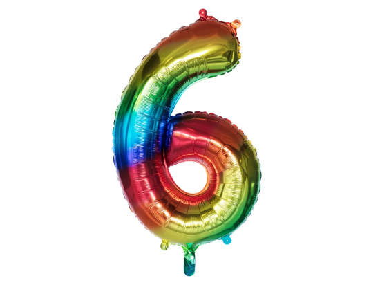 Ballon en aluminium '6' arc-en-ciel