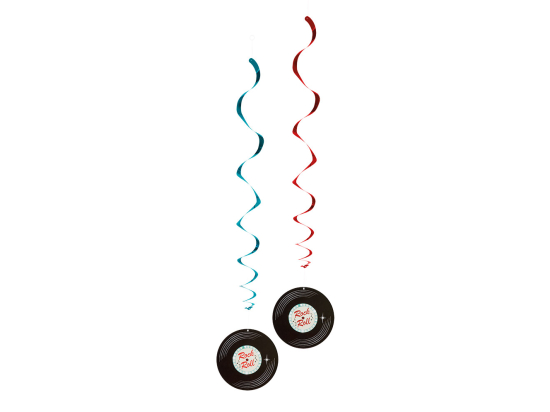 Set 2 Guirlandes spirales rouge et bleue disques vinyles