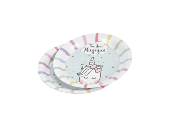 SET DE 6 ASSIETTES EN CARTON D18,5CM LICORNE SANS FILM PLASTIQUE