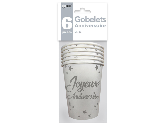 Gobelets x6 Anniversaire 25cl - Eventail des couleurs : Blanc<br/>