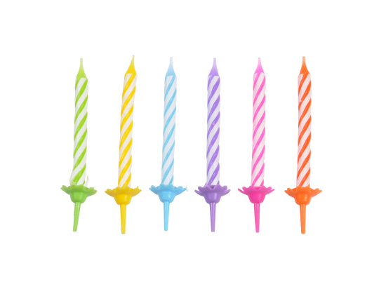 SET DE 24 BOUGIES ANNIVERSAIRE AVEC SUPPORTS PLASTIQUE H5,5CM MULTICOLORE