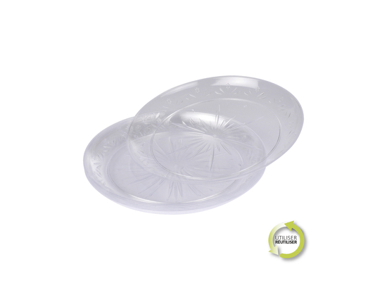 SET DE 6 ASSIETTES EN PLASTIQUE REUTILISABLE D25,5CM TRANSPARENT