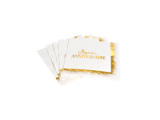 SET DE 20 SERVIETTES EN PAPIER 3 PLIS 33*33CM ANNIVERSAIRE GOLD METALISE