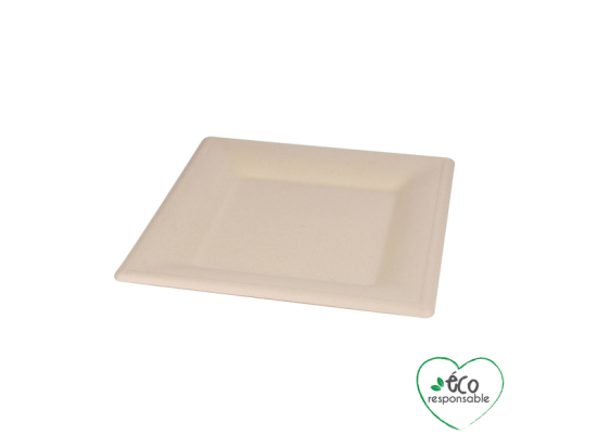 SET DE 12 PLATEAUX CARRES EN CANNE A SUCRE 25CM NATUREL