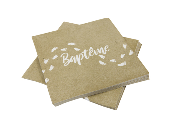 Serviette en papier "Baptême" effet kraft impression blanc