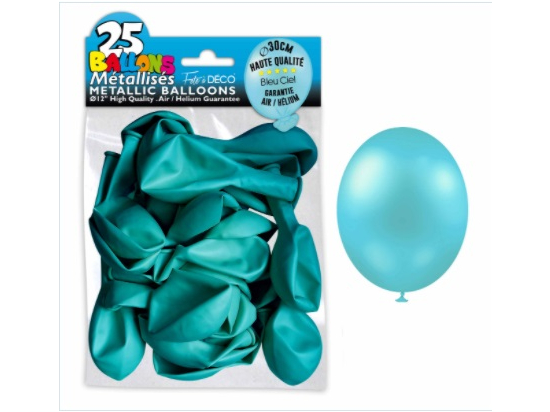 Sachet de 25 ballons latex métallisés Bleu Ciel