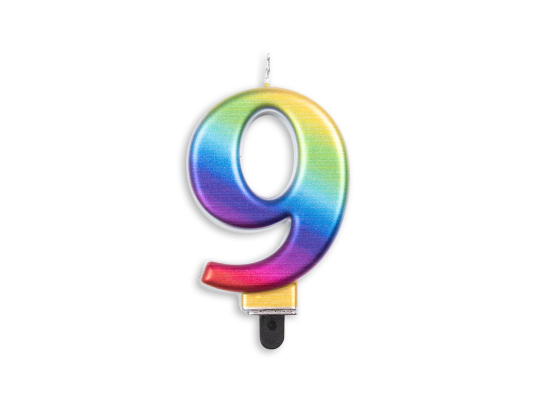 Number candle metallic rainbow nr. 9