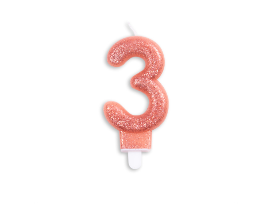 Number candle glitter rose gold nr. 3