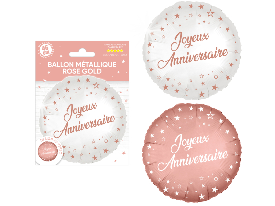 Ballon métallique rond Joyeux Anniversaire ROSE GOLD