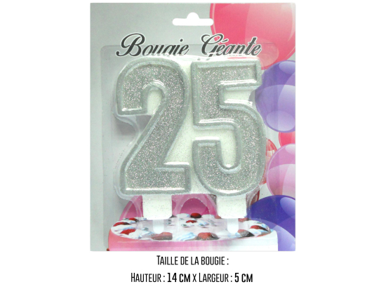 Bougie géante argent 25 ans