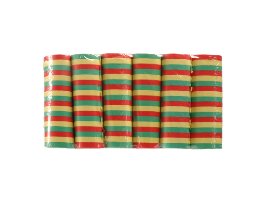 Set 6 Rouleaux de serpentins en papier rouge/jaune/vert