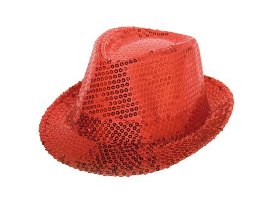 Chapeau Trilby Rouge avec Paillettes