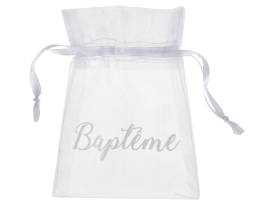 Pochon organza "baptème" blanc