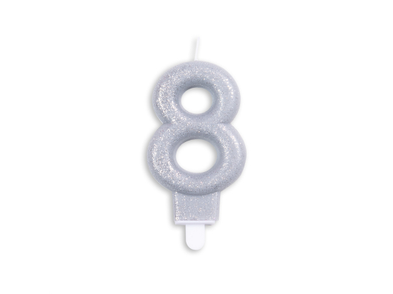 Number candle glitter silver nr. 8