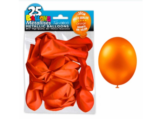 Sachet de 25 ballons latex métallisés Orange