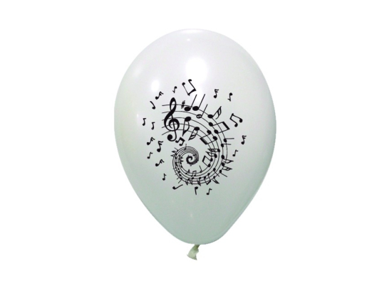 BALLONS IMPRIMES NOTES DE MUSIQUE 25-32 cm (x 8) Blanc