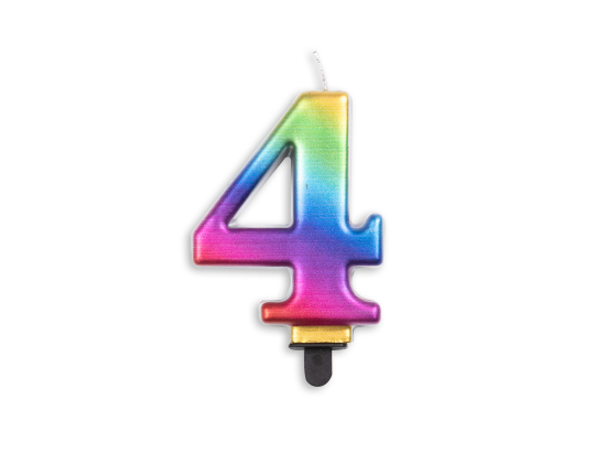 Number candle metallic rainbow nr. 4