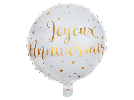 Ballon Alu Joyeux Anniversaire métallisé Blanc