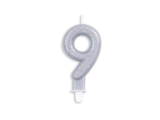 Number candle glitter silver nr. 9