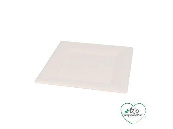 SET DE 12 PLATEAUX CARRES EN CANNE A SUCRE 25CM BLANC