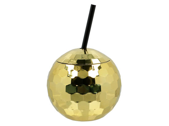 Pc. Gobelet boule disco avec paille or 650ml