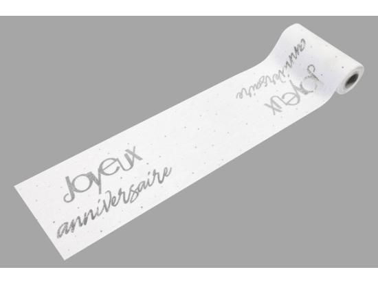 SUR CHEMIN DE TABLE TOILE IMPRESSION METAL JOYEUX ANNIVERSAIRE 14 cm / 4 m