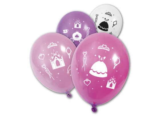 BALLON IMPRIME "PRINCESSE" COLORIS ASSORTIS (x 8) 31 cm x 22 cm