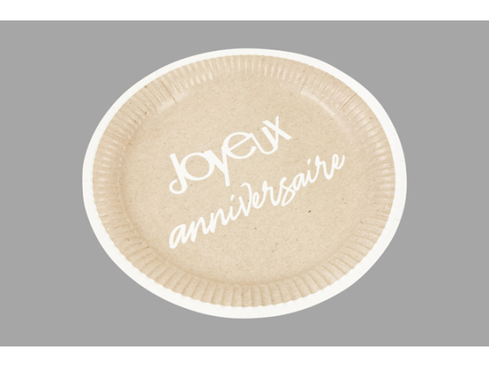 ASSIETTE GM CARTON FACON KRAFT JOYEUX ANNIVERSAIRE 23cm - 300g (x 6)