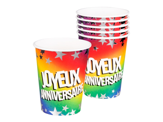 Set 6 Gobelets en carton "Joyeux Anniversaire"