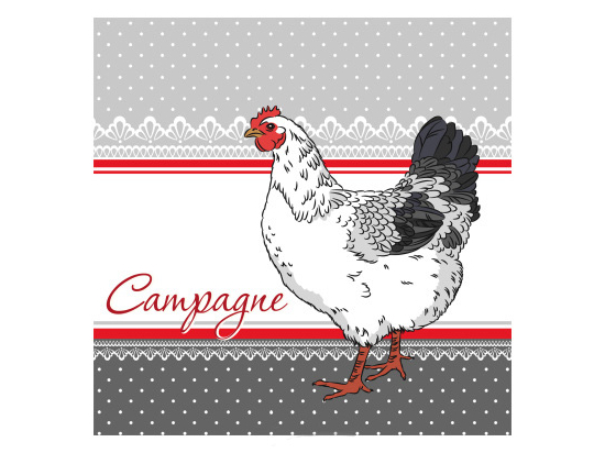 SET DE 20 SERVIETTES EN PAPIER 3 PLIS 33*33CM COQ CAMPAGNE