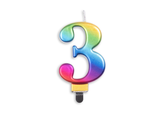 Number candle metallic rainbow nr. 3