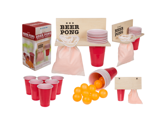 Beer Pong avec rangement en bois, incl. 12 gobelets et 12 balles, env. 25 x 12 x 15 cm