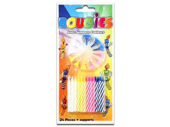 24 bougies avec supports couleurs assorties