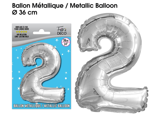 Ballon métallique Argent Chiffre - Tous les chiffres : 2<br/>