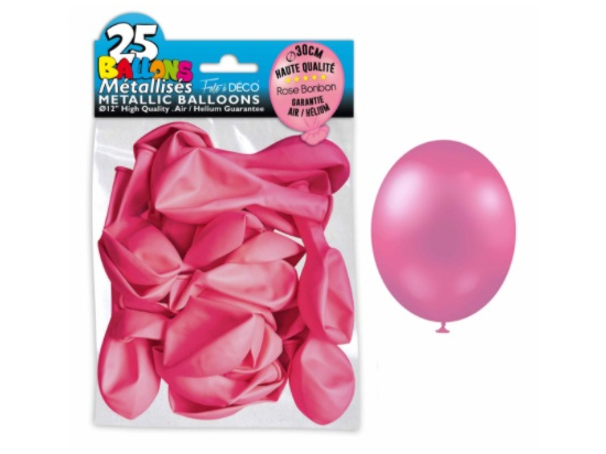 Sachet de 25 ballons latex métallisés Rose Bonbon