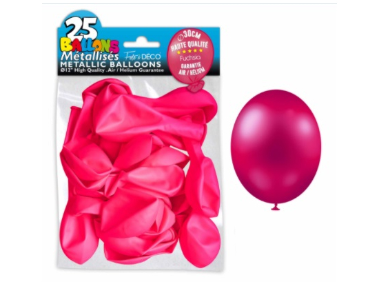 Sachet de 25 ballons latex métallisés Fuchsia