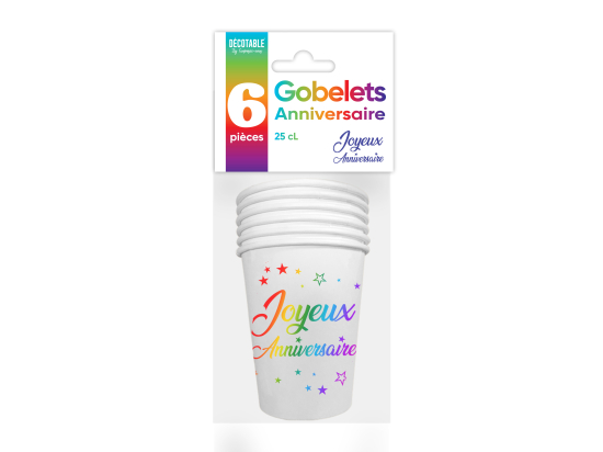 Gobelets x6 Métaliique Multicolore  - Tous les évènements de la vie : Joyeux anniversaire