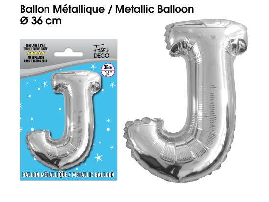 Ballon métallique Argent Lettres et Symboles - Toutes les lettres, le # et le & : J