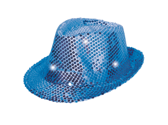 Chapeau Trilby Bleu avec Lampes LED et Paillettes