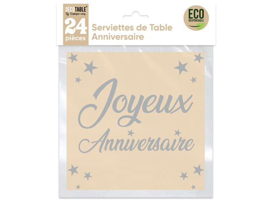 Serviettes de table Anniversaire x24 - Eventail des couleurs : Blanc<br/>