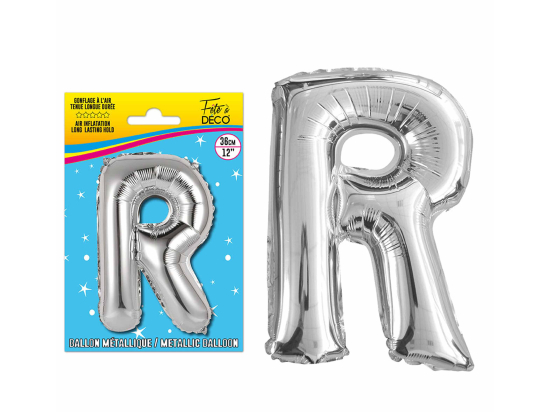 Ballon métallique Argent Lettres et Symboles - Toutes les lettres, le # et le & : R<br/>