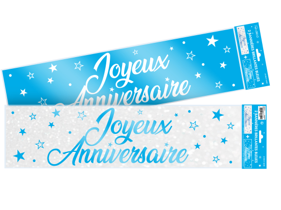 Bannières Joyeux Anniversaire Métallique - Couleur : Bleues