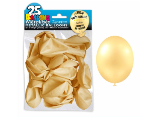Sachet de 25 ballons latex métallisés Ivoire