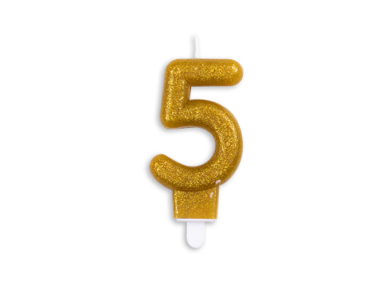 Number candle glitter gold nr. 5