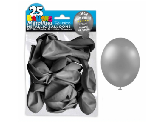 Sachet de 25 ballons latex métallisés Argent