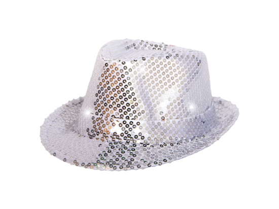 Chapeau Trilby Argenté avec Lampes LED et Paillettes