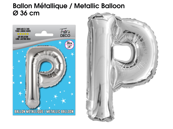 Ballon métallique Argent Lettres et Symboles - Toutes les lettres, le # et le & : P