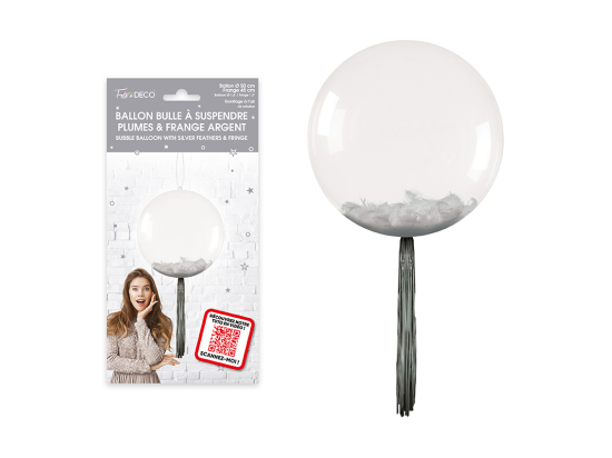 Ballon bulle transparent plumes et franges - Eventail des couleurs : Argent<br/>