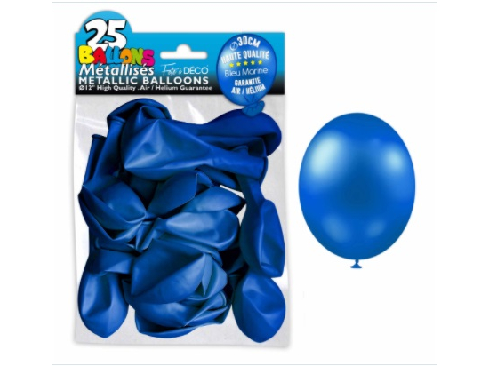 Sachet de 25 ballons latex métallisés Bleu Marine