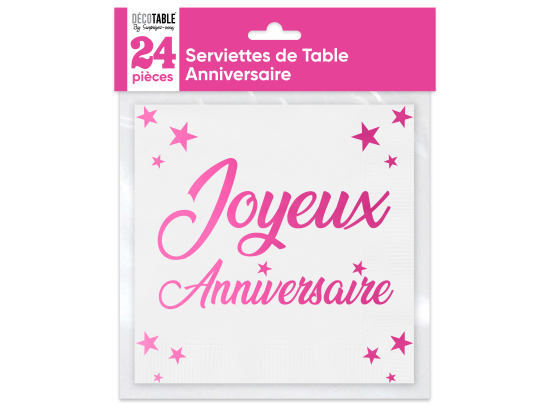 Serviettes de table Anniversaire x24 métallisée - Couleur : Fuchsia